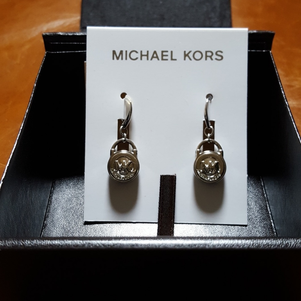 Michael Kors silver Tone padlock drop earrings